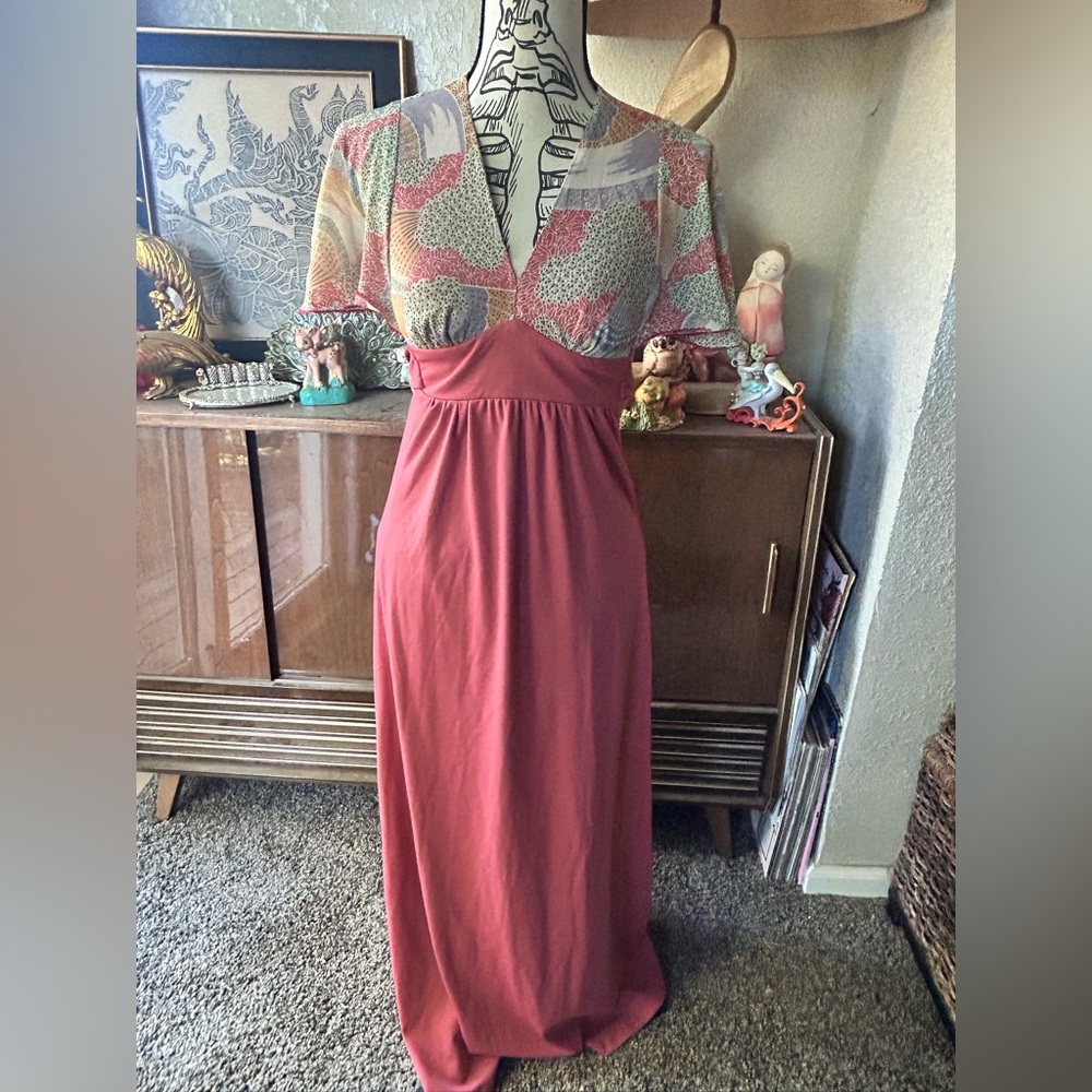 🎃Vintage Terri Juniors California Tie Back Coral Floral Maxi Dress